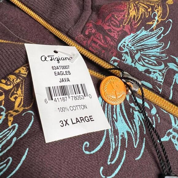 A. Tiziano Eagles Graphic Zip-Up Track Jacket Java Brown 3XL Cotton Y2K Street - Picture 3 of 6